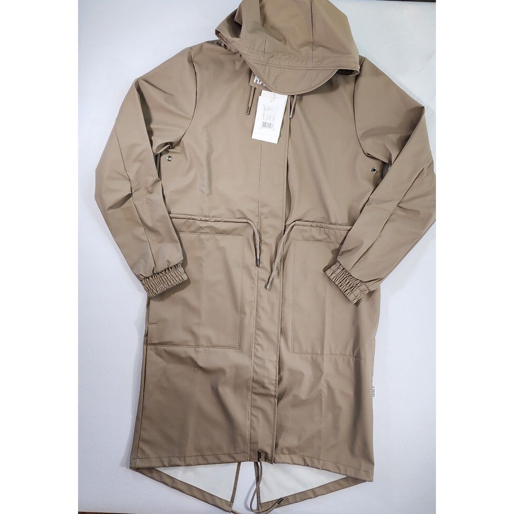 NWOT: Rains 18550 Women's Sz Small Taupe String W Parka Waterproof Rain Jacket